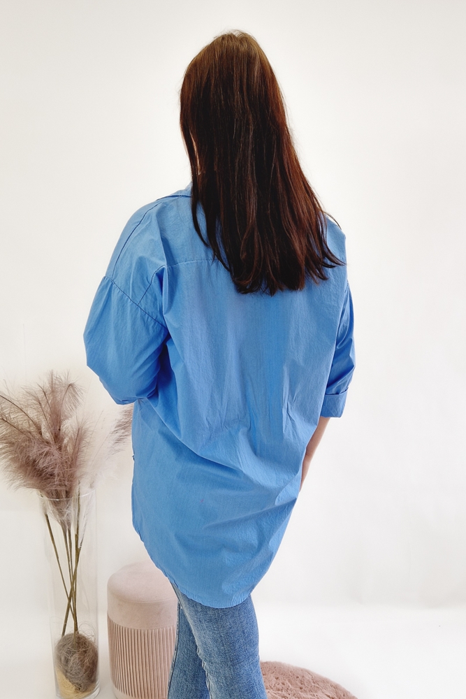 Sklep internetowy NeliNo Koszula Oversize z Haftem Niebieska - obrazek 4