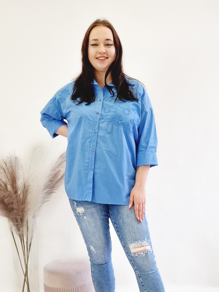 Sklep internetowy NeliNo Koszula Oversize z Haftem Niebieska