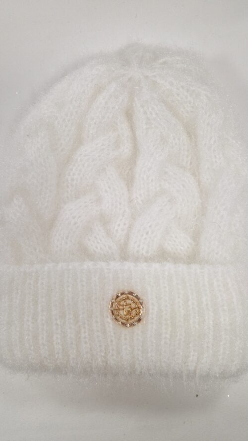 Biała Czapka Damska Klasyczny Warkocz