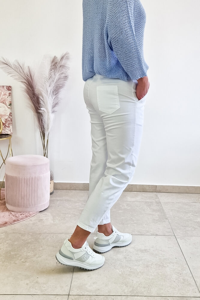 Sklep internetowy NeliNo Materiałowe Spodnie Damskie Livans z Przeszyciami na Nogawce Białe - obrazek 2