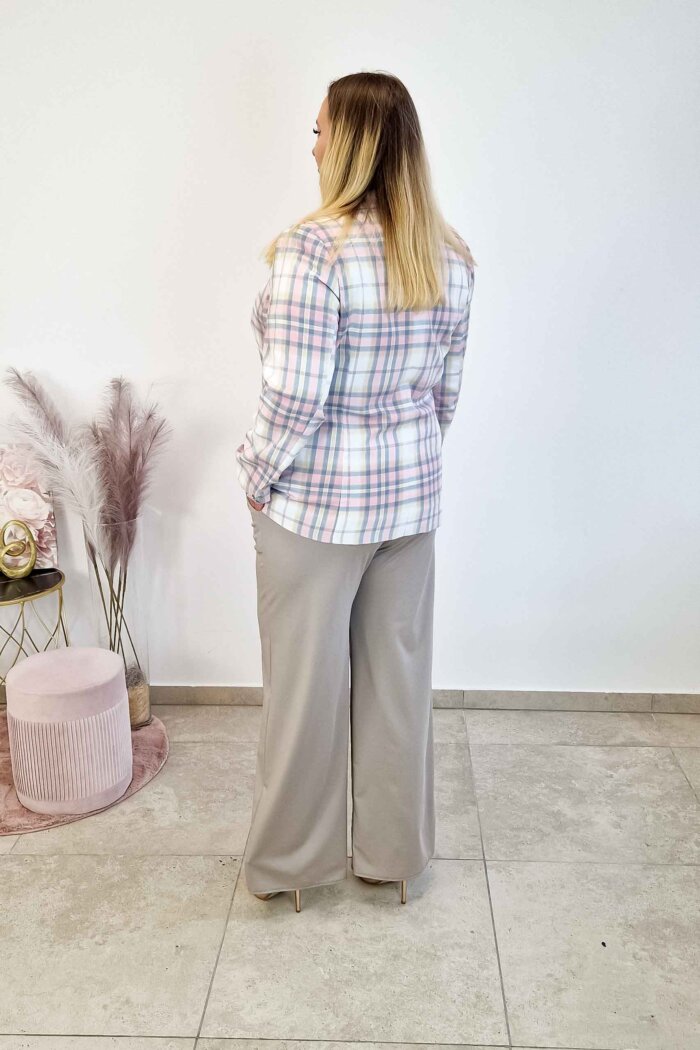 Elegancka Marynarka w Kratę Damska Różowo-Żółta - obrazek 4