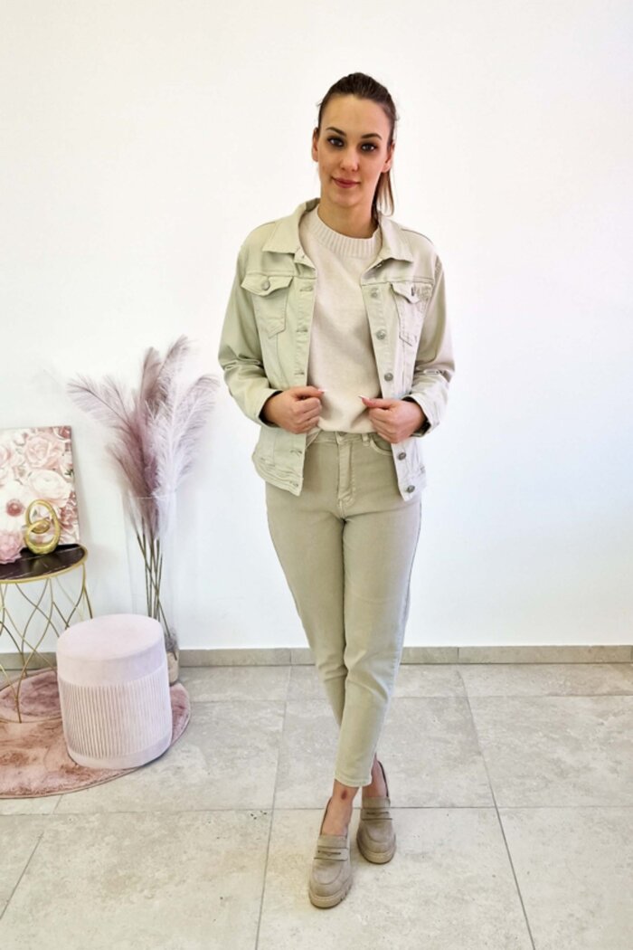 Beżowe Jeansy Damskie Mom Fit