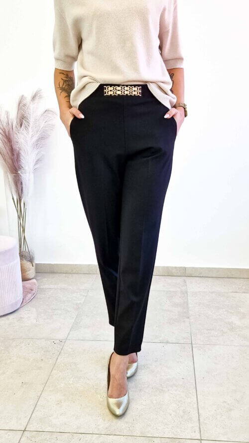Eleganckie Spodnie Damskie z Ozdobną Klamrą Czarne