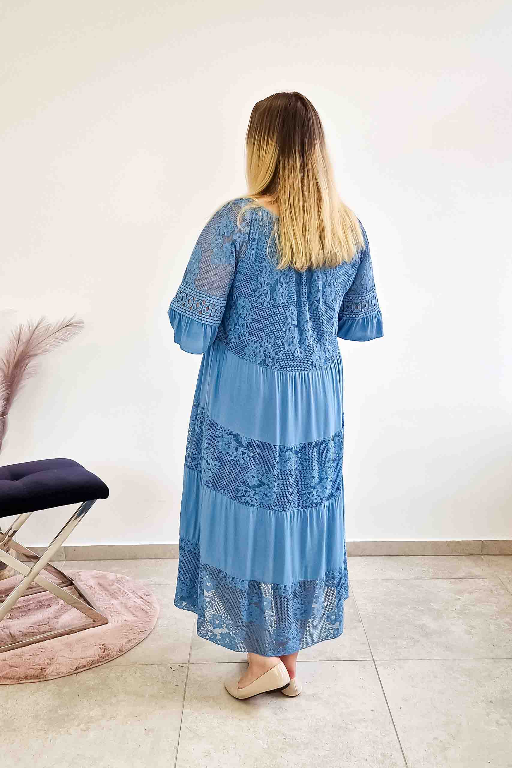 Sklep internetowy NeliNo Koronkowa Sukienka Boho Maxi Niebieska - obrazek 3