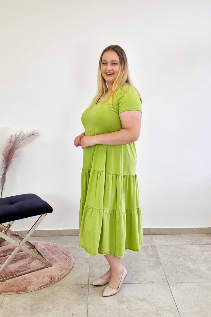 Limonkowa Letnia Bawełniana Sukienka z Falbanami - obrazek 3