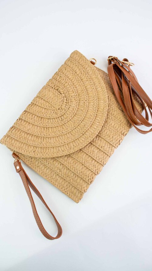 Mała Pleciona Kopertówka w Stylu Boho Ciemny Beż