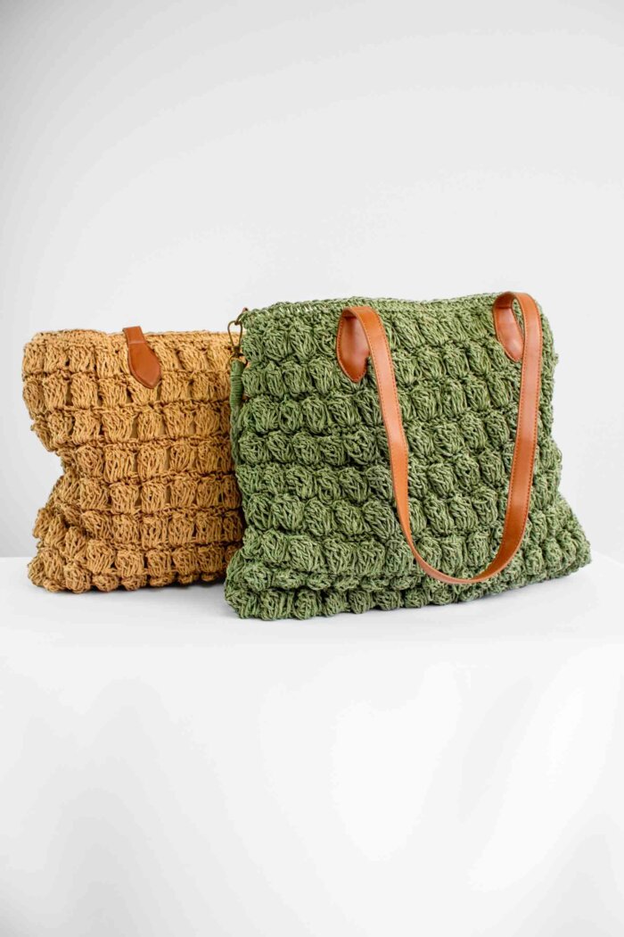 Torebka na Ramię z Plecionki w Stylu Boho Zieleń - obrazek 5