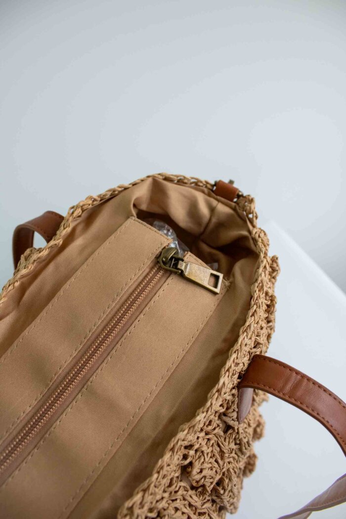 Torebka na Ramię z Plecionki w Stylu Boho Beż - obrazek 5