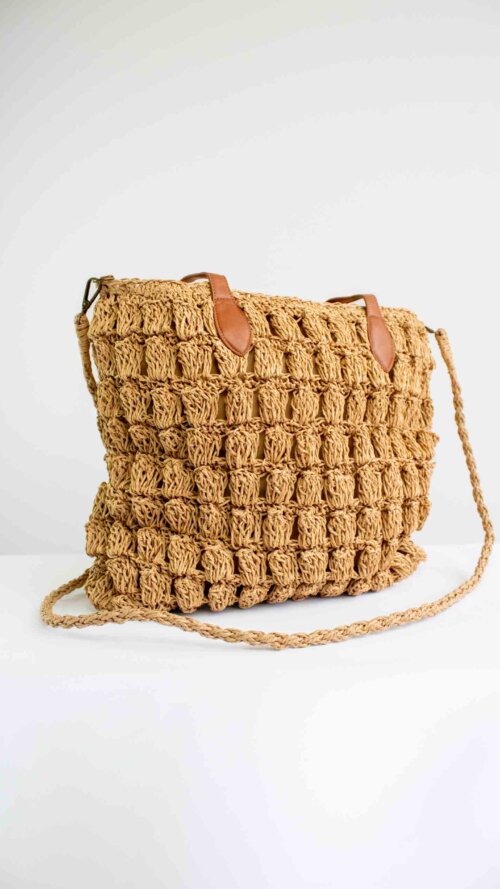 Torebka na Ramię z Plecionki w Stylu Boho Beż