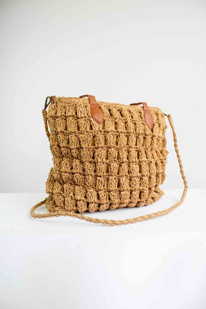 Torebka na Ramię z Plecionki w Stylu Boho Beż