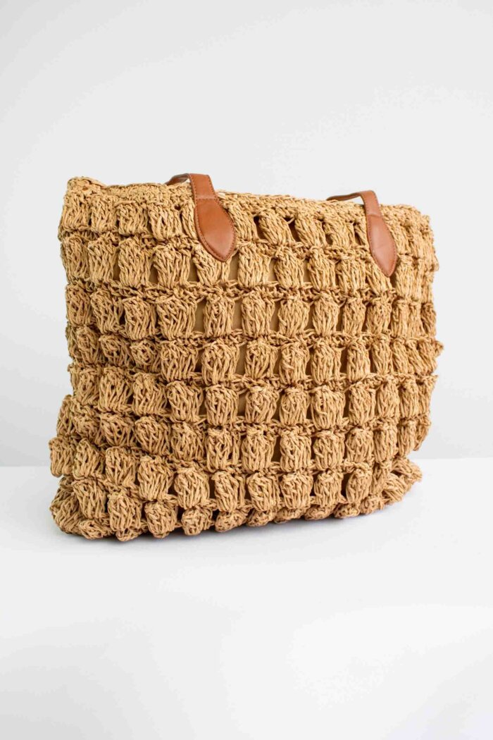 Torebka na Ramię z Plecionki w Stylu Boho Beż - obrazek 2