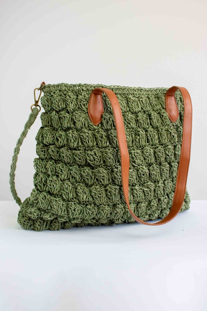 Torebka na Ramię z Plecionki w Stylu Boho Zieleń - obrazek 4