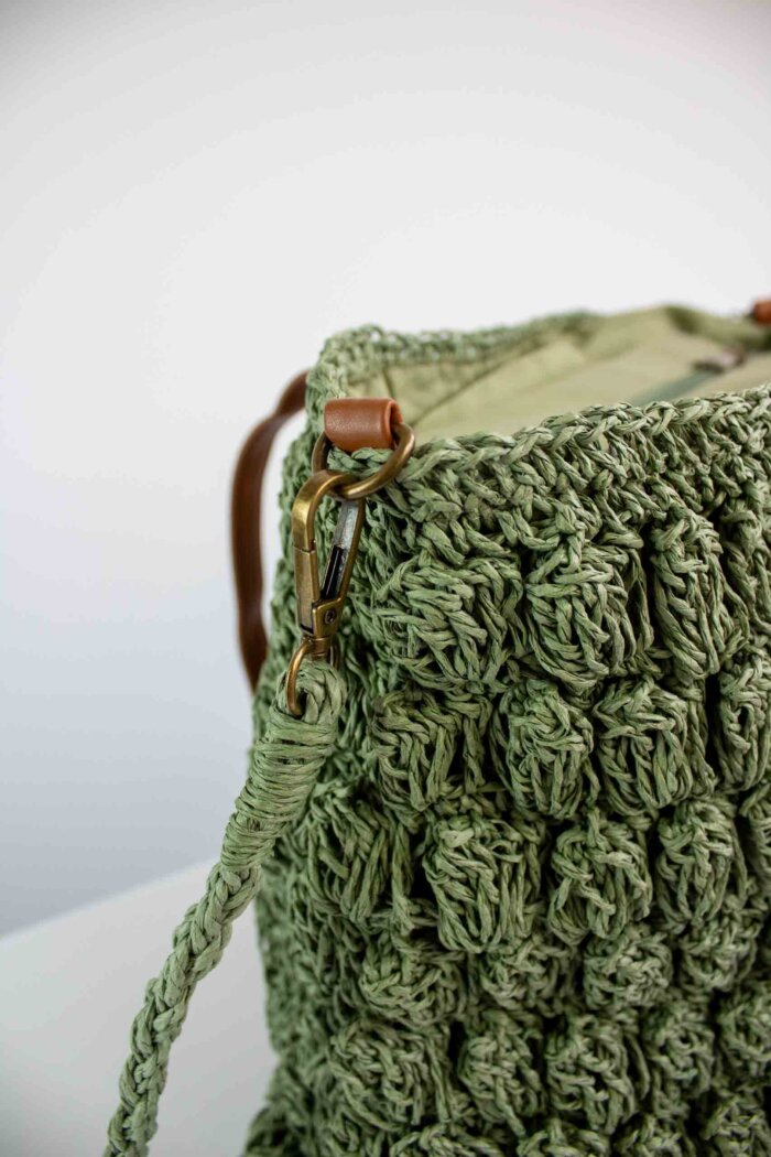 Torebka na Ramię z Plecionki w Stylu Boho Zieleń - obrazek 3