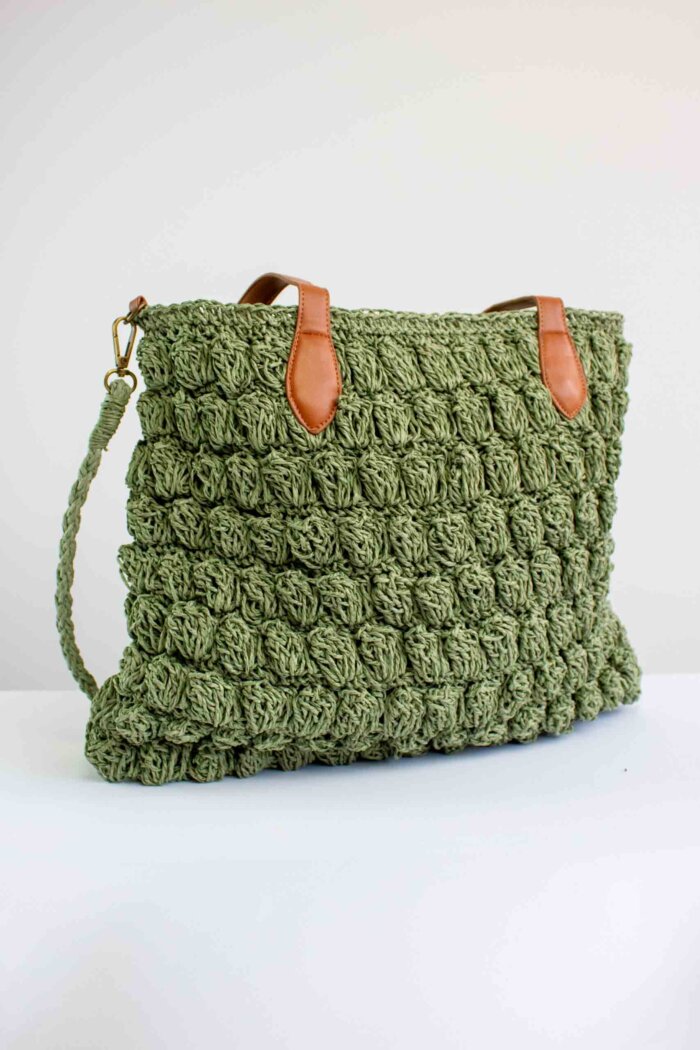 Torebka na Ramię z Plecionki w Stylu Boho Zieleń - obrazek 6