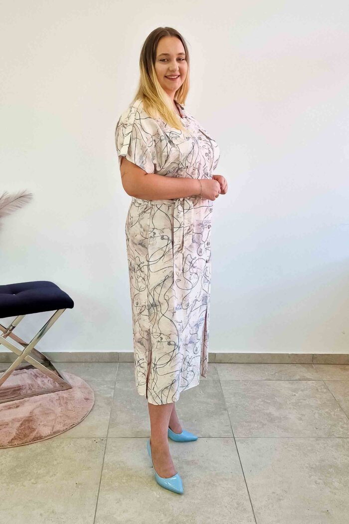 Elegancka Sukienka Szmizjerka Maxi z Krótkim Rękawem Pudrowy Róż - obrazek 3