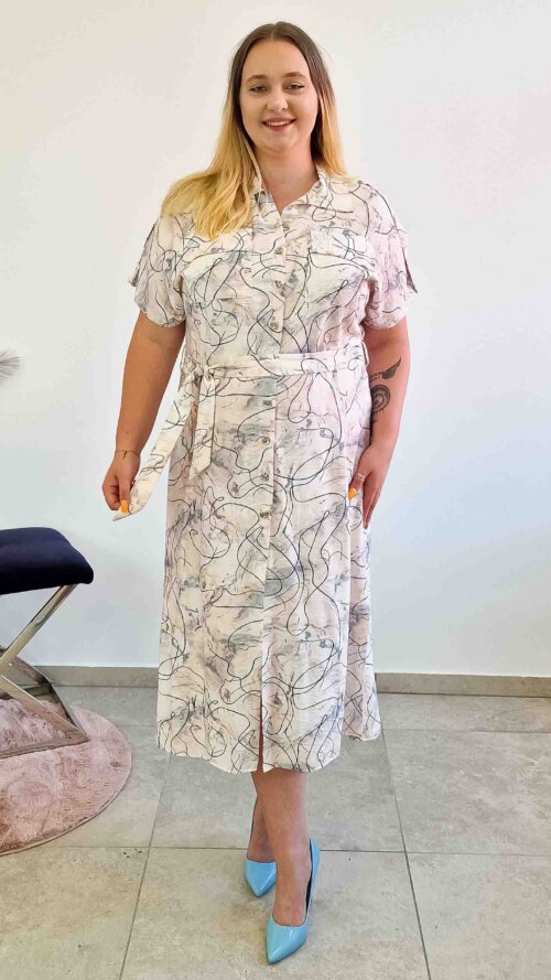Elegancka Sukienka Szmizjerka Maxi z Krótkim Rękawem Pudrowy Róż