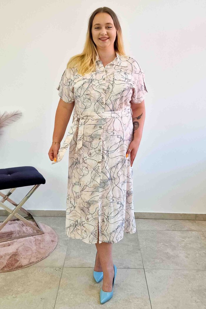 Elegancka Sukienka Szmizjerka Maxi z Krótkim Rękawem Pudrowy Róż