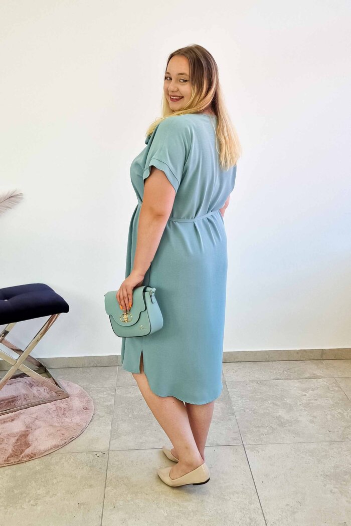 Elegancka Zwiewna Sukienka Maxi z Odpinaną Różą Miętowa - obrazek 2