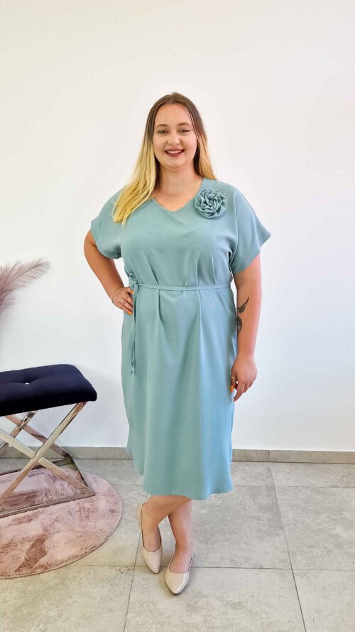 Elegancka Zwiewna Sukienka Maxi z Odpinaną Różą Miętowa