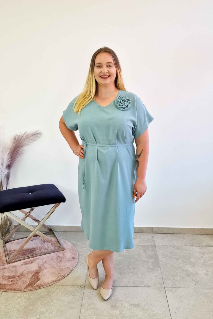 Elegancka Zwiewna Sukienka Maxi z Odpinaną Różą Miętowa