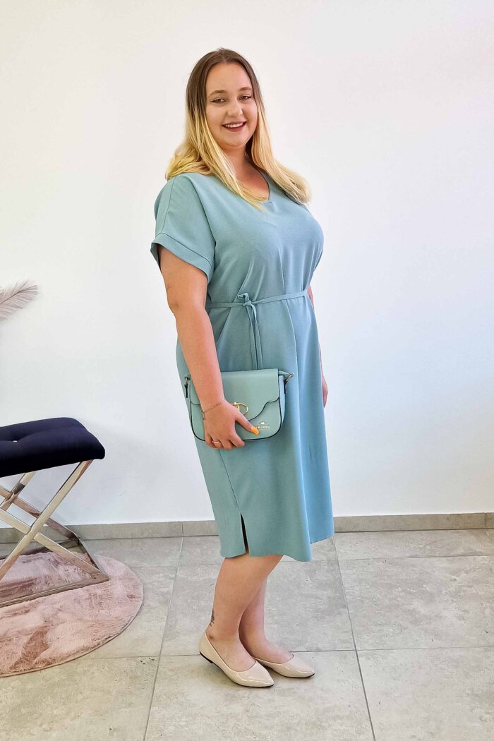Elegancka Zwiewna Sukienka Maxi z Odpinaną Różą Miętowa - obrazek 4