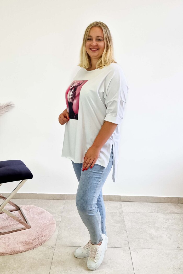Kremowa Laserowo Cięta Koszulka z Lamą - obrazek 3