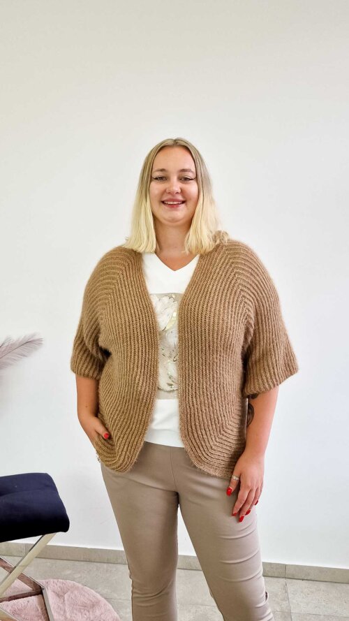 Narzutka Kimono Damska Karmelowa
