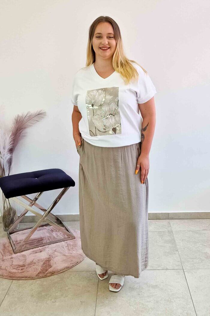 Spódnica Maxi z Guzikami przy Kieszeniach Fango