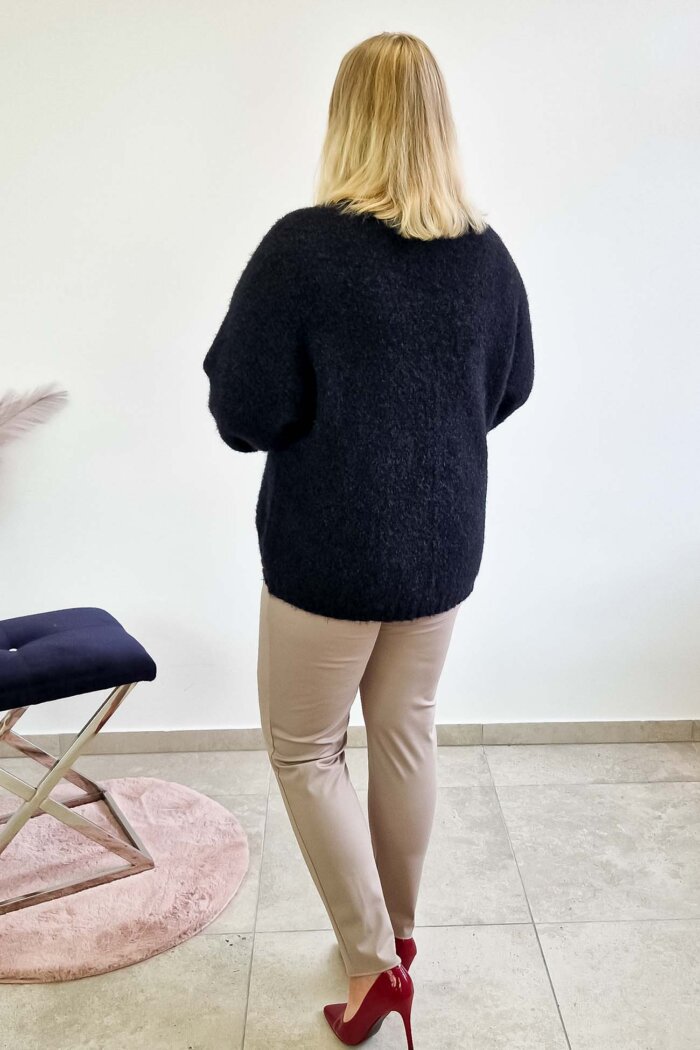 Włochaty Sweter Kimono Damski Czarny - obrazek 4