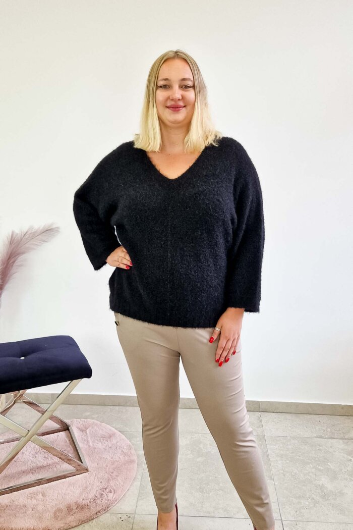 Włochaty Sweter Kimono Damski Czarny - obrazek 2