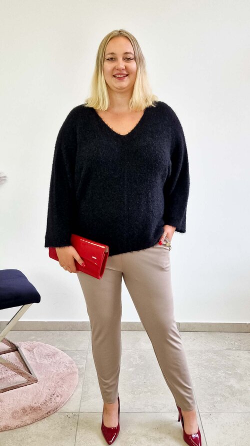 Włochaty Sweter Kimono Damski Czarny