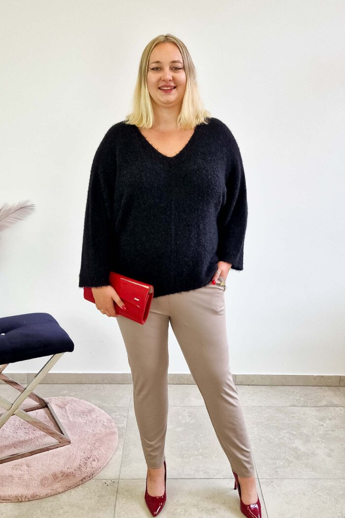 Włochaty Sweter Kimono Damski Czarny