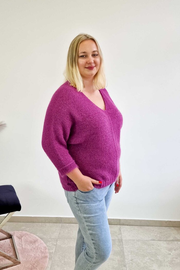 Włochaty Sweter Kimono Damski Fioletowy - obrazek 3