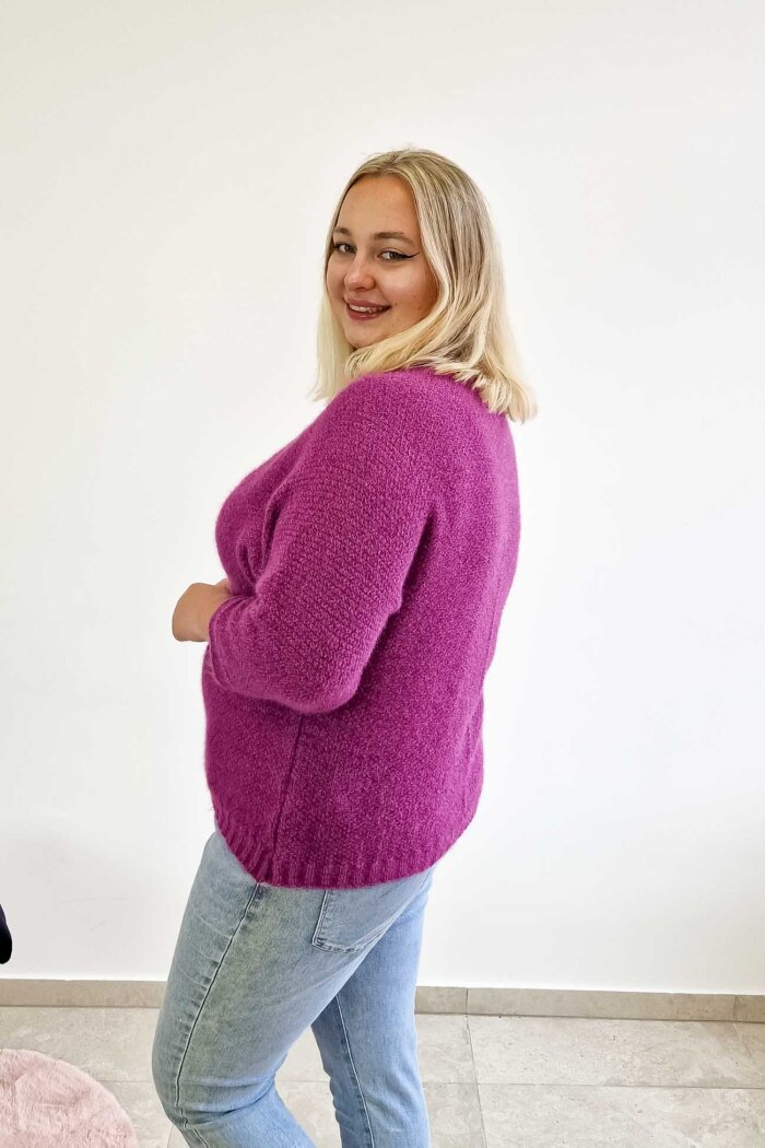 Włochaty Sweter Kimono Damski Fioletowy - obrazek 2