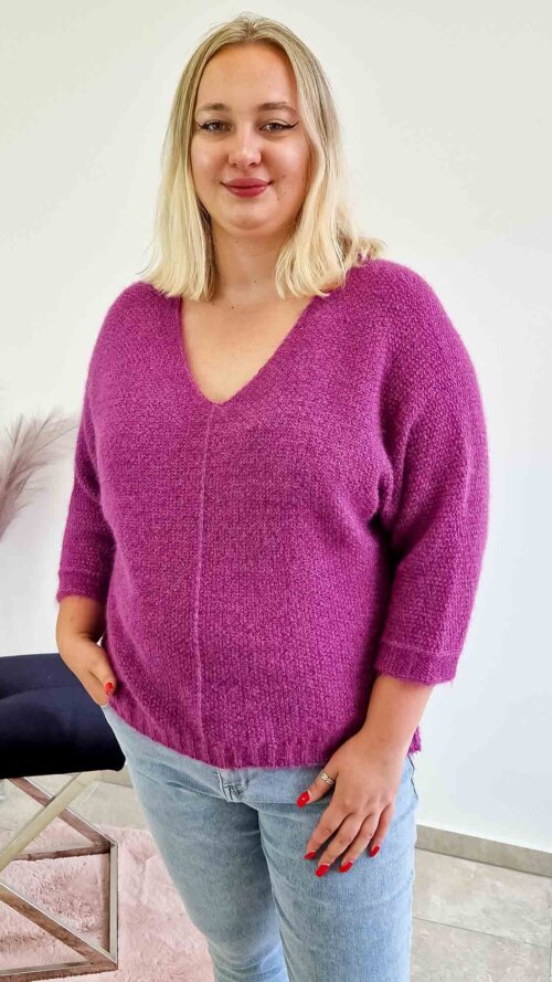 Włochaty Sweter Kimono Damski Fioletowy