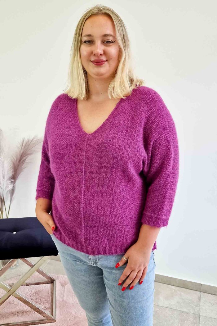 Włochaty Sweter Kimono Damski Fioletowy