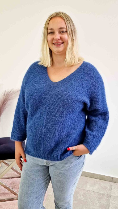 Włochaty Sweter Kimono Damski Jeansowy