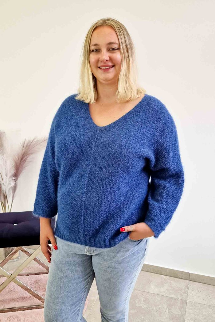 Włochaty Sweter Kimono Damski Jeansowy