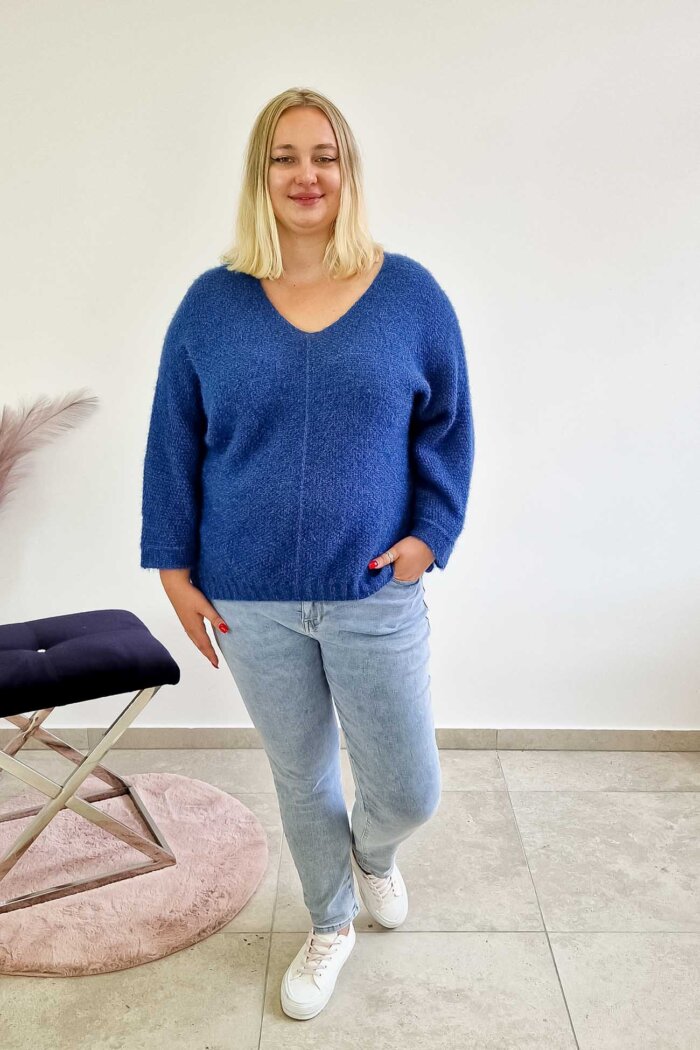Włochaty Sweter Kimono Damski Jeansowy - obrazek 2