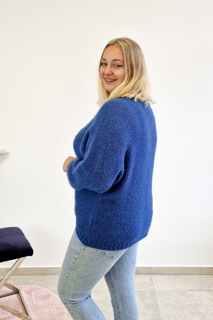 Włochaty Sweter Kimono Damski Jeansowy - obrazek 3
