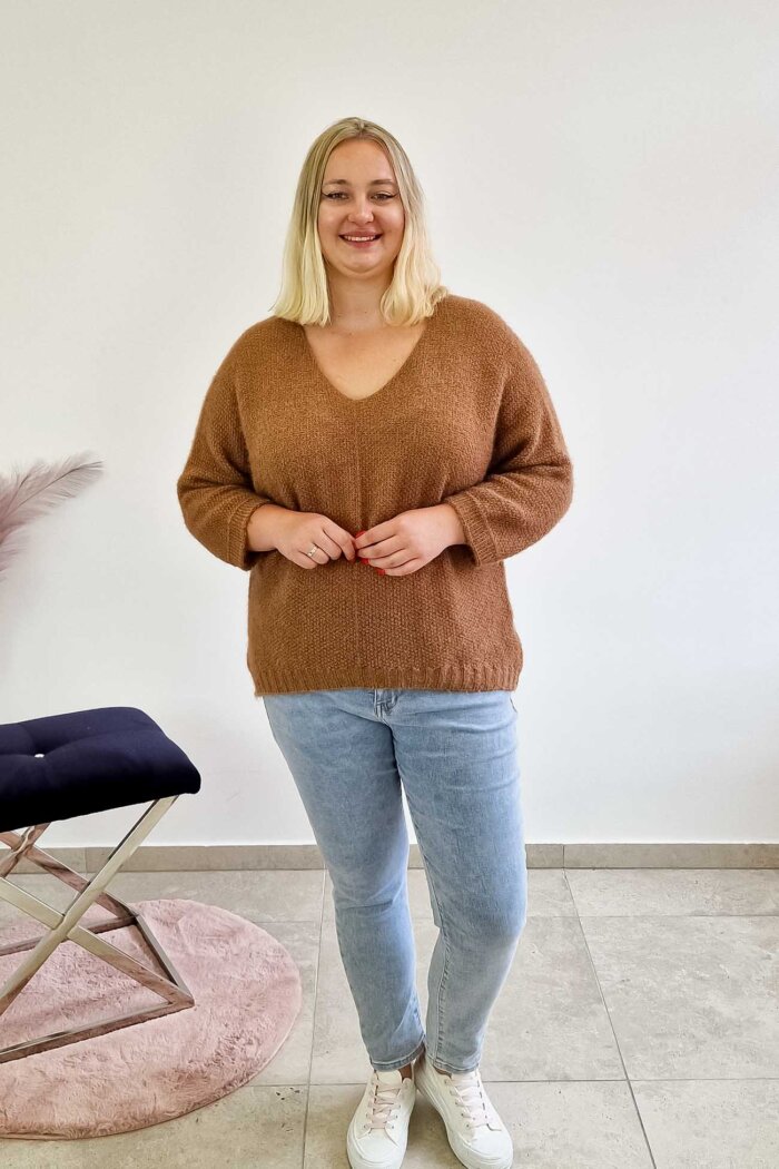 Włochaty Sweter Kimono Damski Karmelowy - obrazek 2
