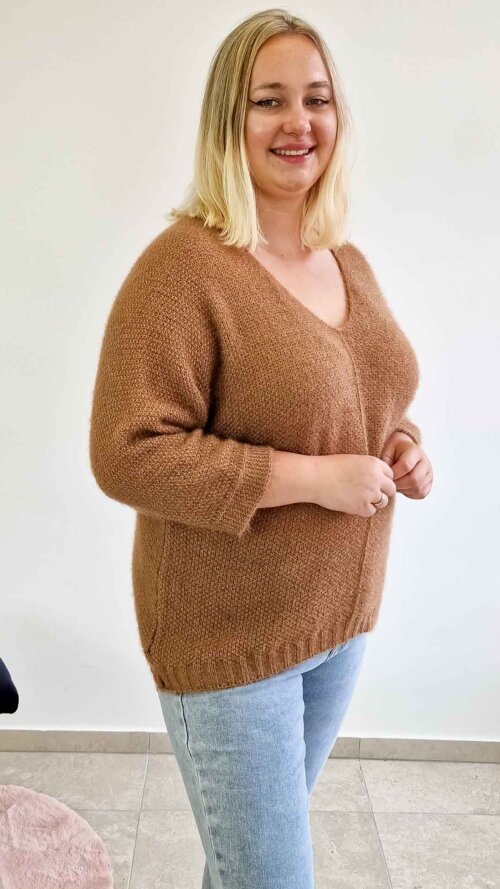 Włochaty Sweter Kimono Damski Karmelowy