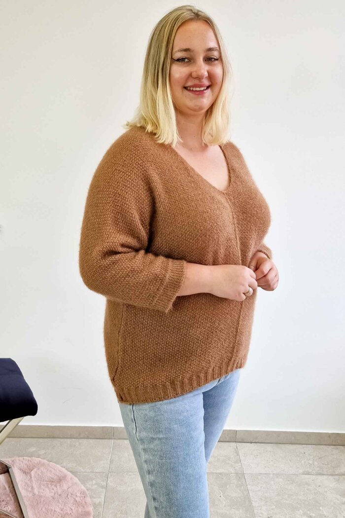 Włochaty Sweter Kimono Damski Karmelowy