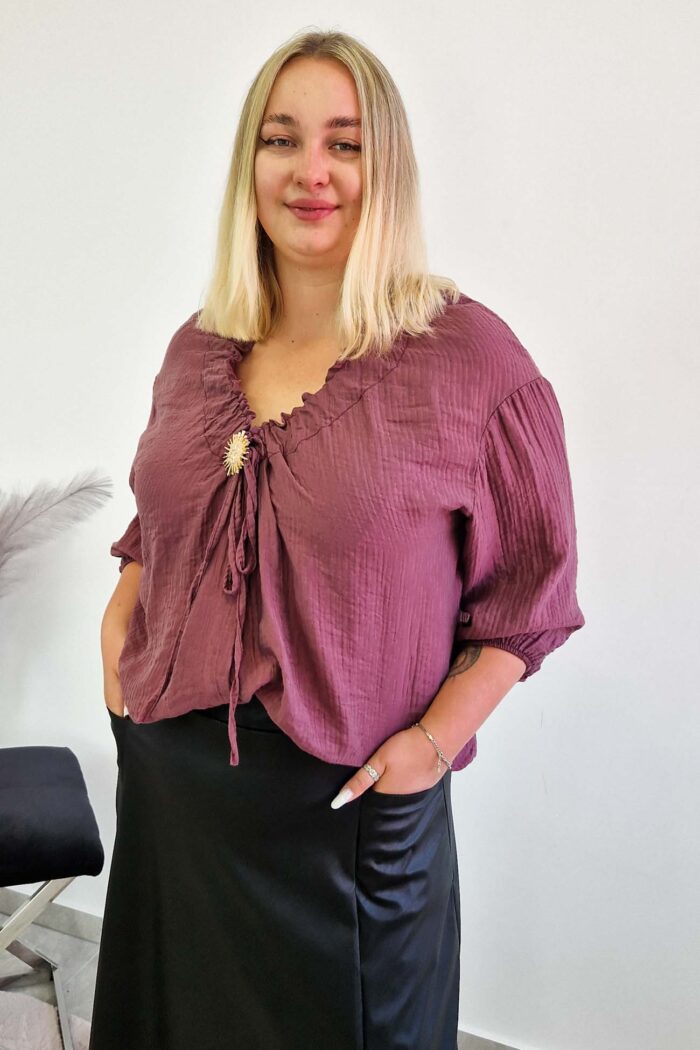 Bluzka Damska z Broszką Śliwkowa