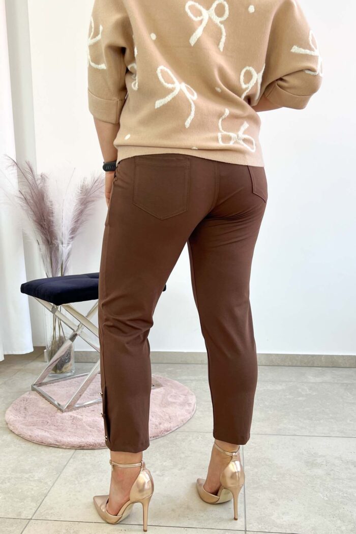 Eleganckie Spodnie Damskie z Guzikami Brązowe - obrazek 2