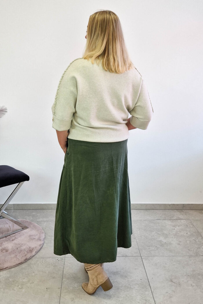 Sweter Damski Półgolf z Warkoczem na Rękawie Beżowy - obrazek 2