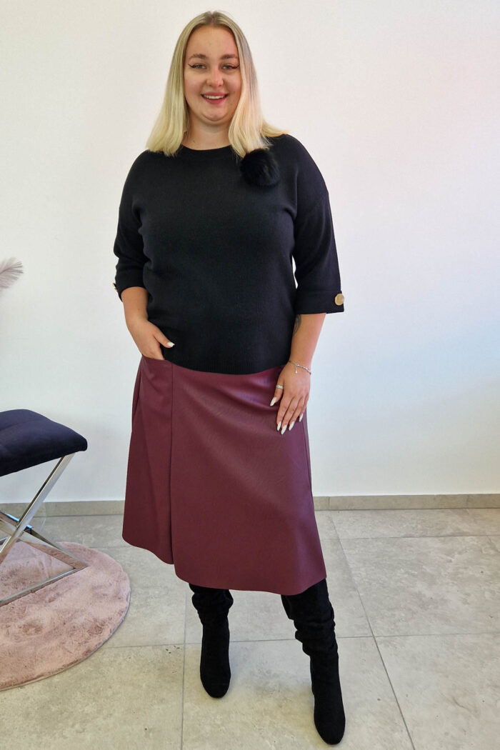 Sweter Damski z Futrzaną Broszą Czarny