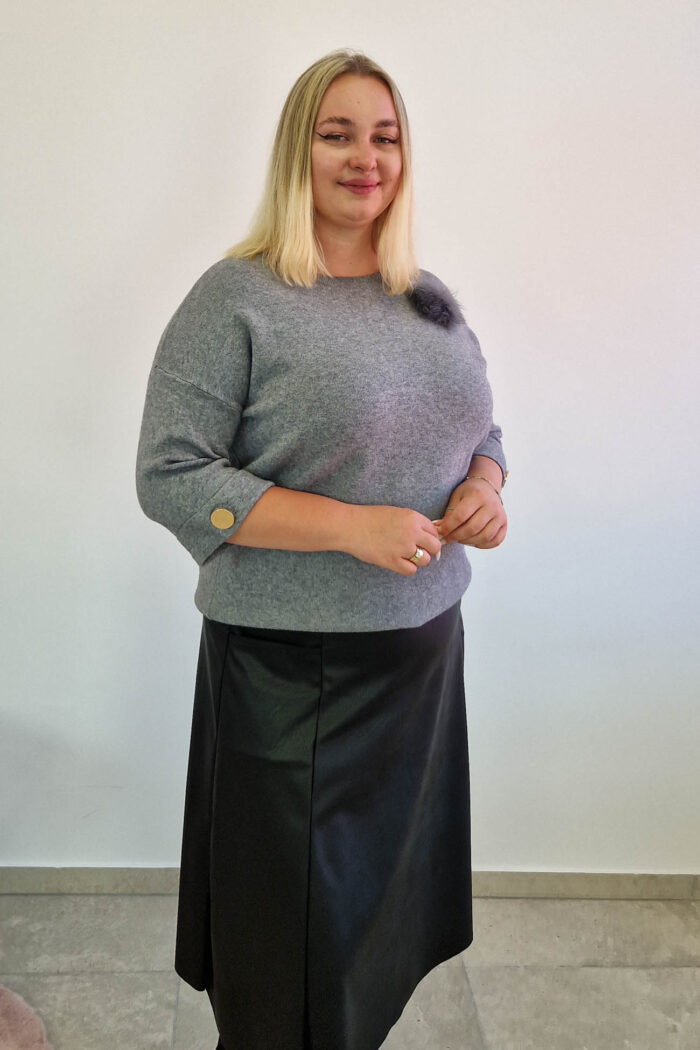 Sweter Damski z Futrzaną Broszą Popielaty - obrazek 3