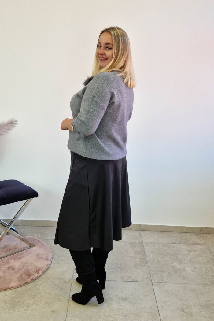 Sweter Damski z Futrzaną Broszą Popielaty - obrazek 2