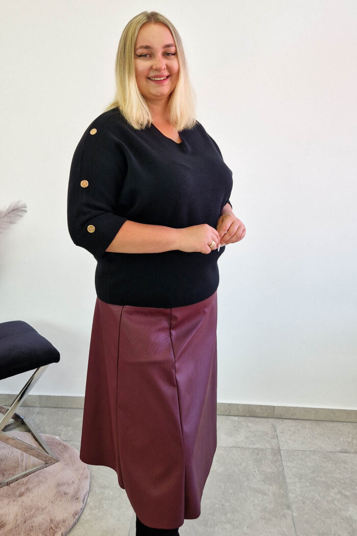 Sweter Damski z Guzikami na Rękawie Czarny - obrazek 3